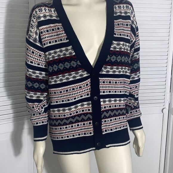 Vintage Expressions Worldwide Button Down Cardigan Knit Sweater Size Large - Picture 1 of 11